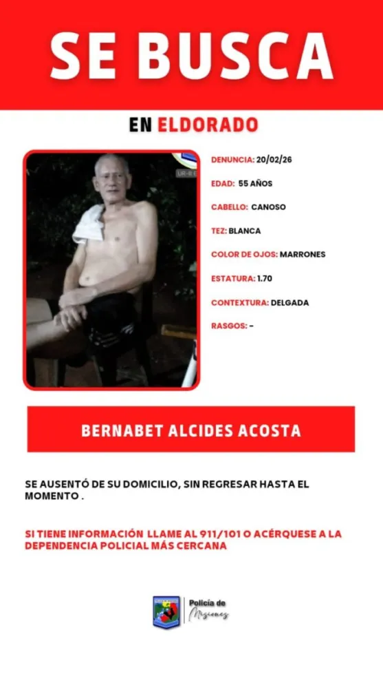 A un mes de su desaparición continúa la búsqueda de Bernabet Acosta